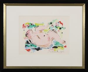 Nic Jonk - Zeefdruk, Z.T. Liggend figuur - Ingelijst kopen? Bied vanaf 1!