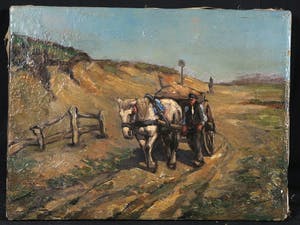 Niet of onleesbaar gesigneerd - Olieverf op doek, Paard en wagen kopen? Bied vanaf 1!