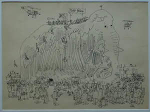 Otto Dicke - Ingelijste inkttekening , Olifant , cartoon , boekillustratie? kaufen? Bieten Sie von 100!
