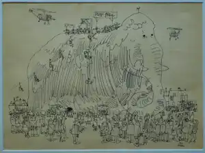 Otto Dicke - Ingelijste inkttekening , Olifant , cartoon , boekillustratie? verkauft für € 100!