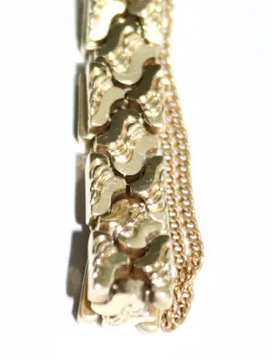 Antieke gouden schakel armband met veiligheids ketting kopen? Bied vanaf 2400!