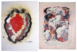 Bert Braam - Gemengde techniek op karton en papier, Lot van twee abstracte composities verkocht voor € 1!