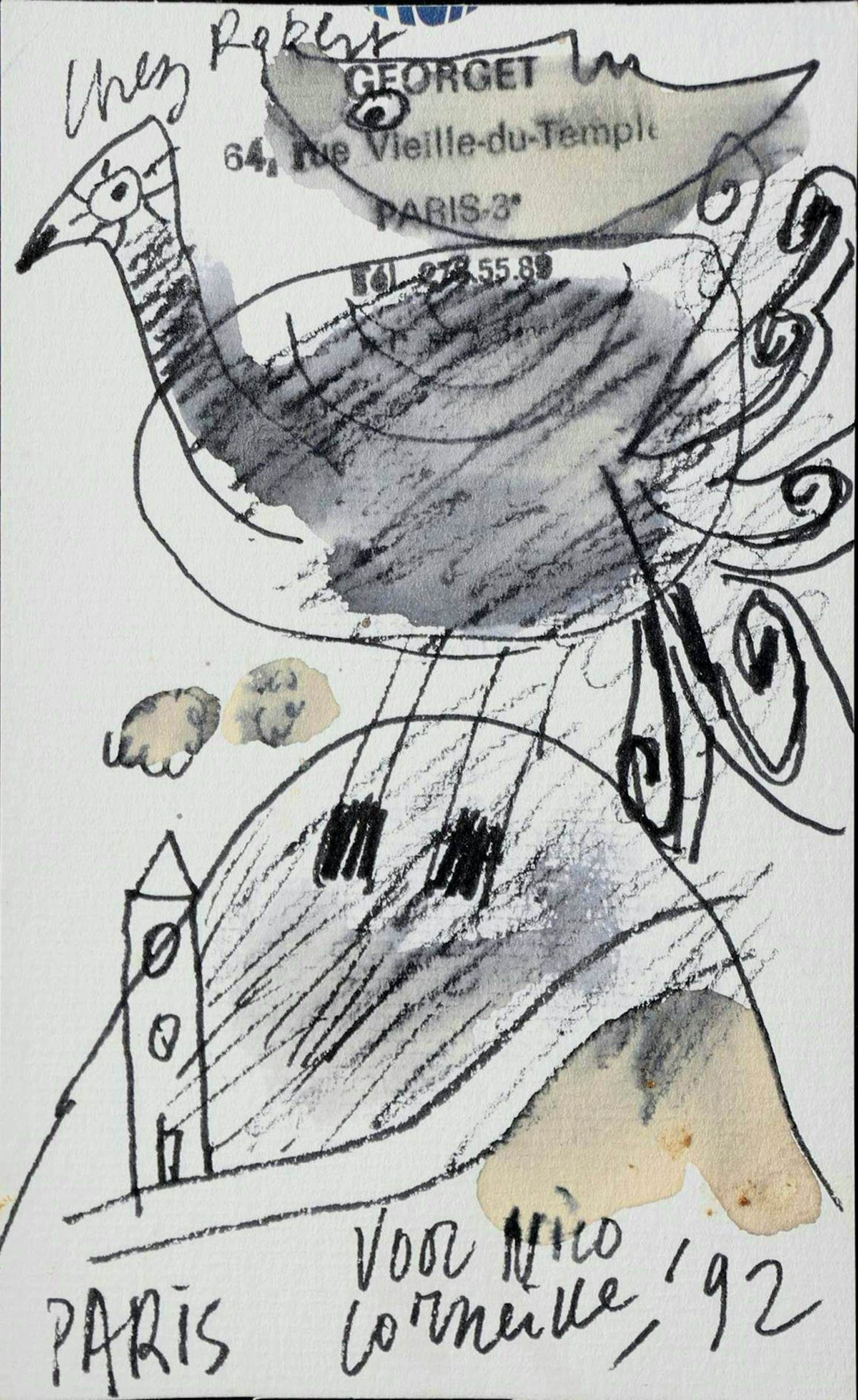 Corneille - Inkt en krijt op papier: Pauw in landschap - 1992 (nette lijst!) kopen? Bied vanaf 895!