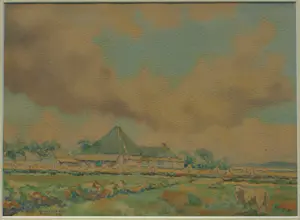 Ad Blok van der Velden - Ingelijste aquarel , Landschap Texel - 1947 kopen? Bied vanaf 250!