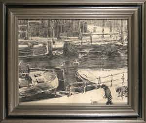 Isaac Israels - Gezicht op de gracht, uitgevoerd in houtskool - Ingelijst verkocht voor € 4000!