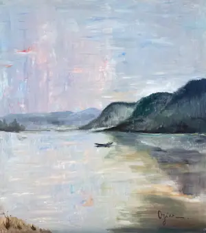Buy Marie Louise Ogier - Landschaft mit See und Boot - ca. 1960 - XXL? Bid from 500!