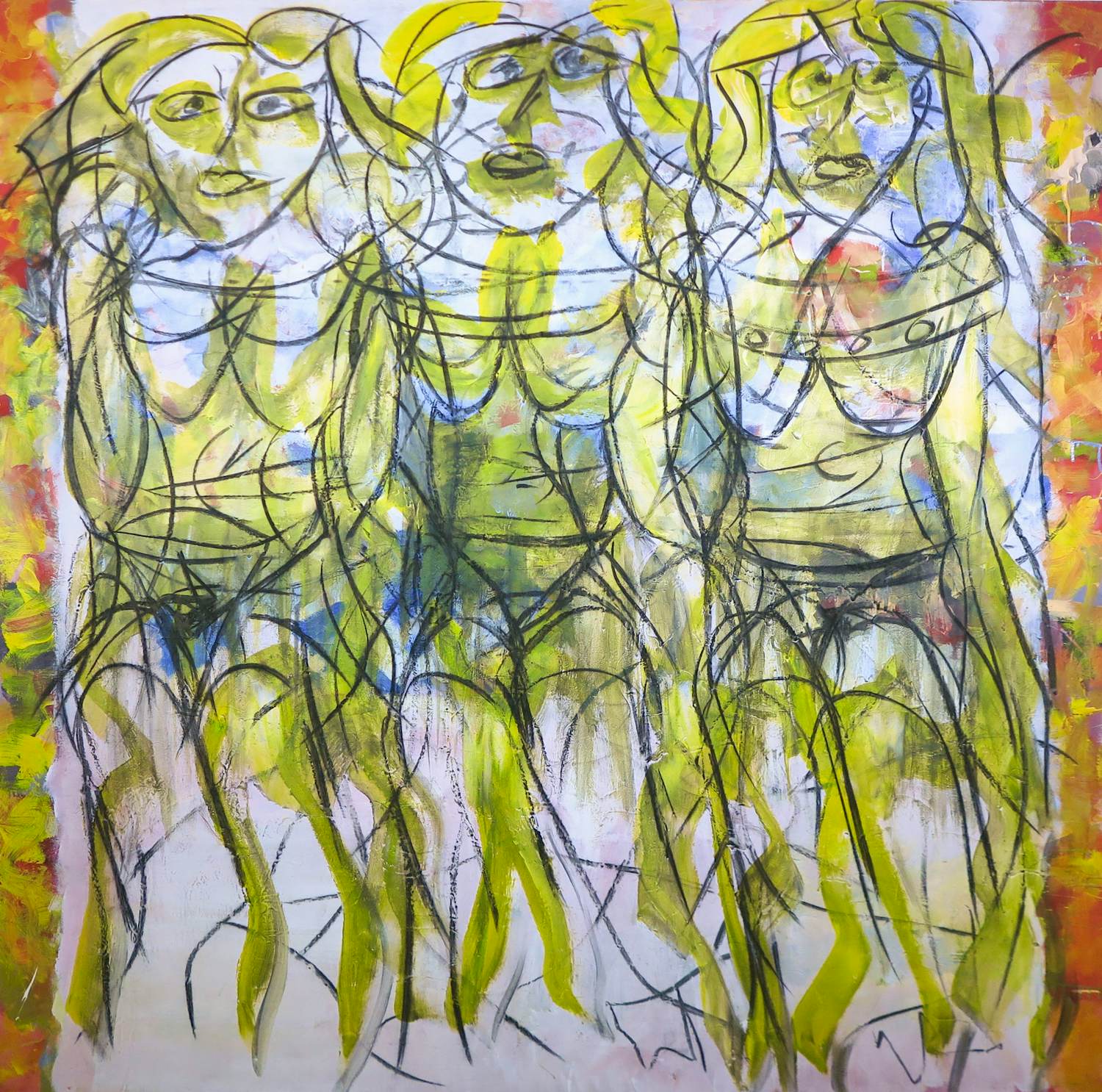 Angelos Tassopoulos - Olieverf op doek, Compositie met drie figuren - Zeer groot kopen? Bied vanaf 400!