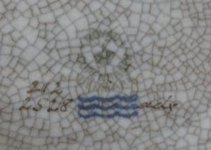 Royal Copenhagen - Art deco oranje porseleinen craquele schaal - ontwerp Thorkild Olsen kopen? Bied vanaf 40!