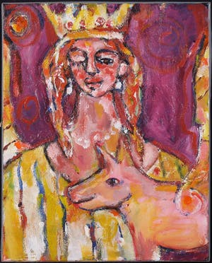 Christine Spierings - Olieverf op doek, Queen and flying pig kopen? Bied vanaf 40!