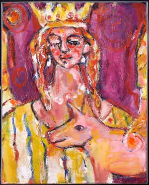 Christine Spierings - Olieverf op doek, Queen and flying pig verkocht voor € 40!