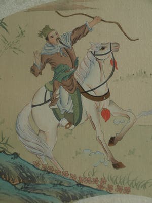 Niet of onleesbaar gesigneerd - Ingelijste gouache op zijde, Japan? China? , Jachttafereel kopen? Bied vanaf 1!