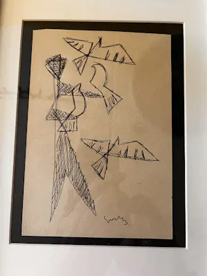 Siep van den Berg - Unieke originele inkttekening Figuur en vogels handgesigneerd kaufen? Bieten Sie von 149!
