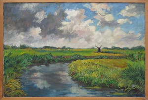 Jan Dekker - Olieverf op doek, Sloot in polder - Ingelijst kopen? Bied vanaf 1!