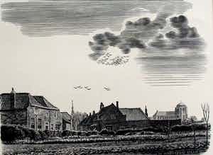 Dirk van Gelder - Houtgravure: De Warwijcksestraat, Veere - 1952 verkocht voor € 49!