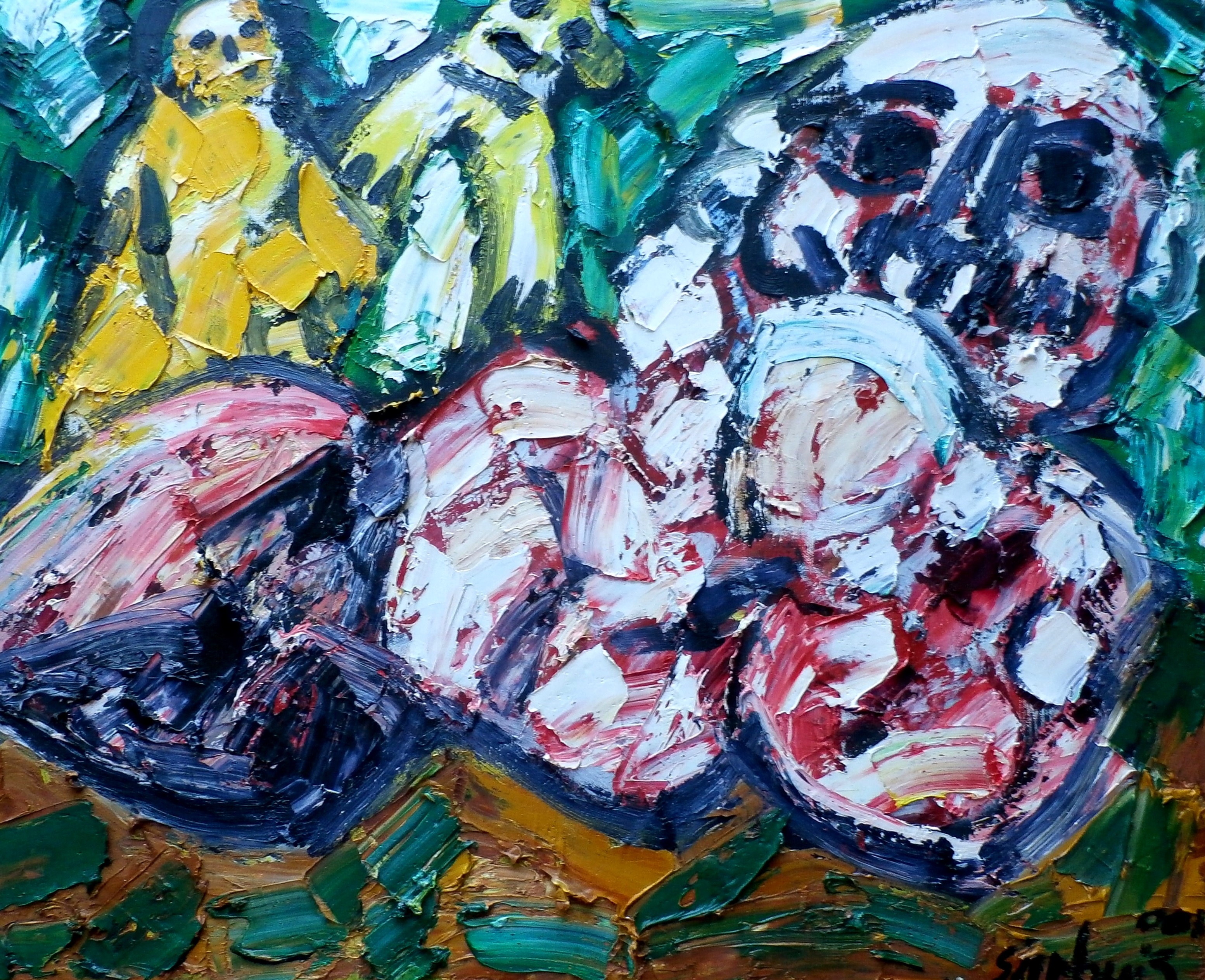 Jan Sierhuis - Schilderij: moeder met kinderen - 2001 kopen? Bied vanaf 550!