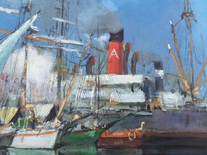 Frederik Amalius van Oostveen - Haven (Denemarken?) | Fraai olieverfschilderij kopen? Bied vanaf 100!