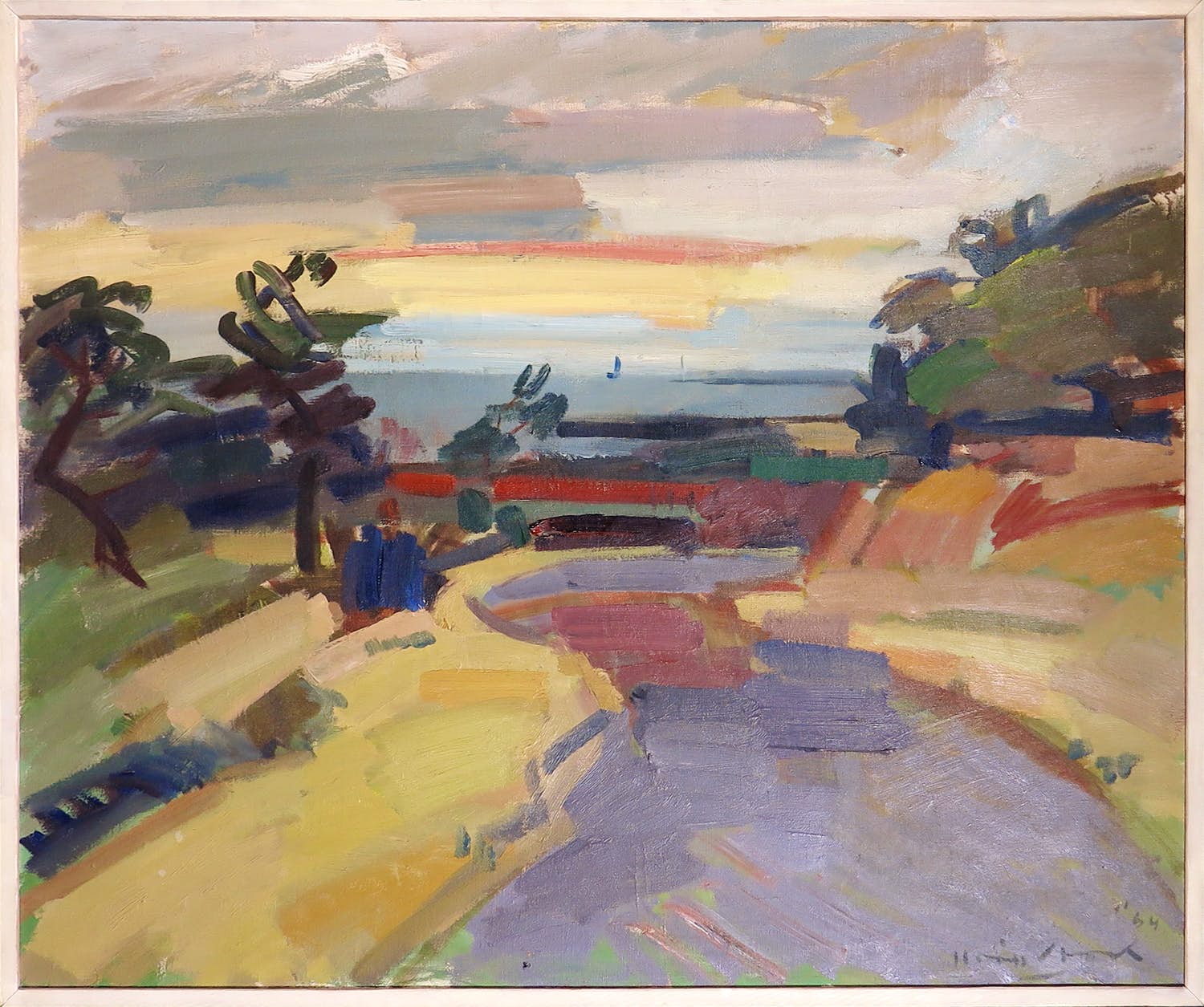 Hein Stork - Olieverf op doek, Landschap met zeezicht - Ingelijst verkocht voor € 300!