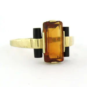 14k geel gouden ring met een Madeira citrien en onyx - 1.9 gram kopen? Bied vanaf 340!