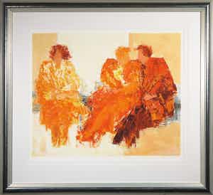 Wil Willemsen - Zeefdruk, Onderonsje - Ingelijst (Groot) verkocht voor € 40!