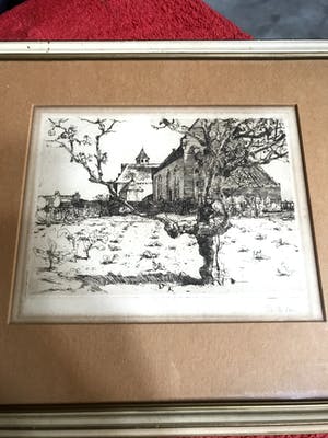 Walter Vaes - Kerk op het platteland - Ets kopen? Bied vanaf 5!