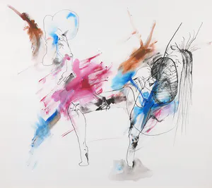 Griet Menschaert - Gemengde techniek op papier, Abstracte compositie kopen? Bied vanaf 1!