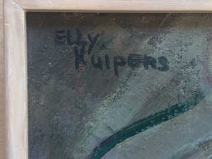 Elly Kuipers - olieverf op doek - vrolijk straatbeeld uit de jaren '70/'80 kopen? Bied vanaf 1!