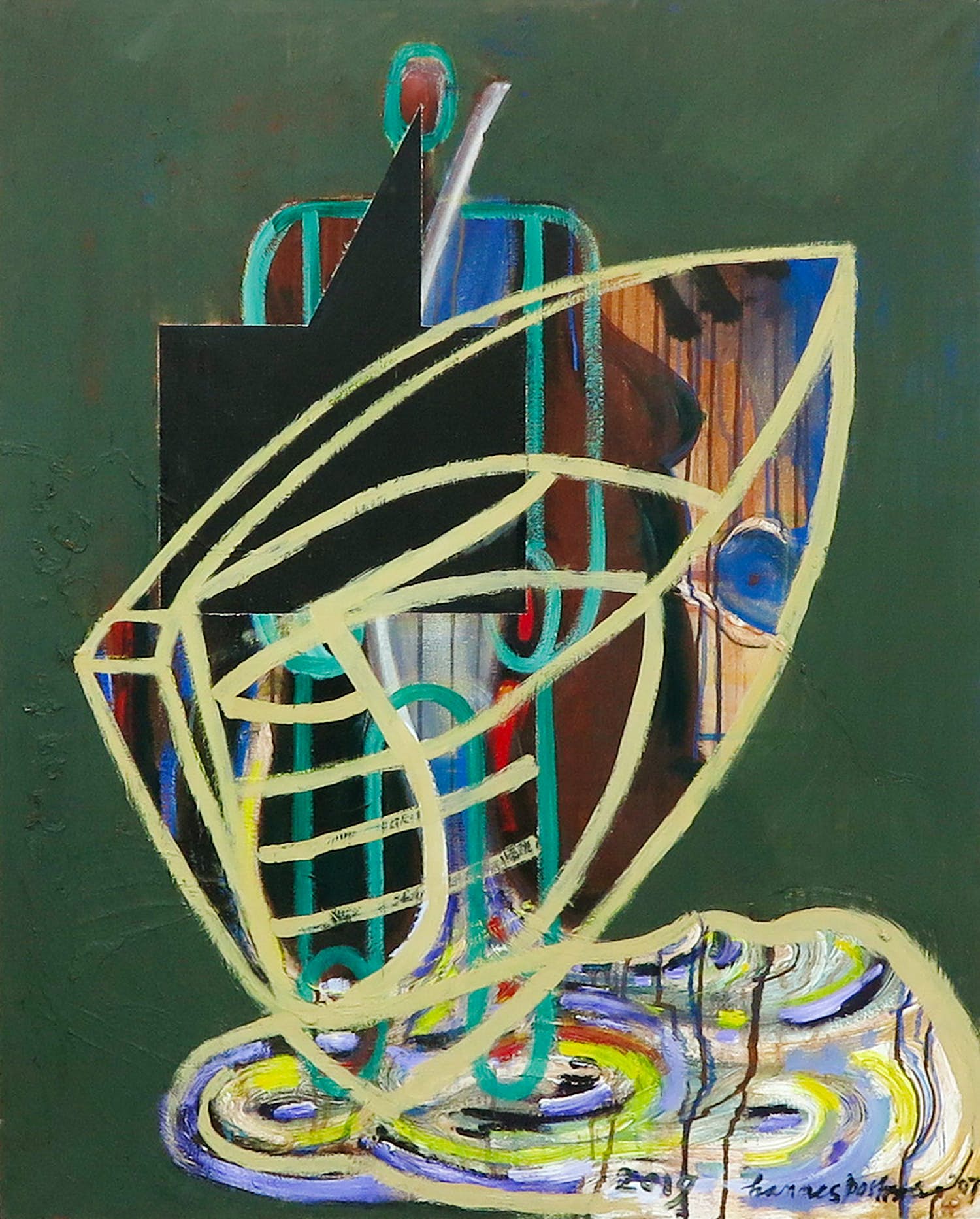 Hannes Postma - Olieverf op doek, Onder vreemde vlag (Groot) verkocht voor € 100!