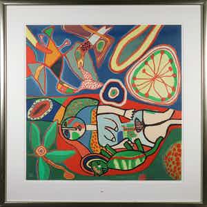 Corneille - Zeefdruk, Musique du printemps II - Ingelijst (Groot) verkocht voor € 200!