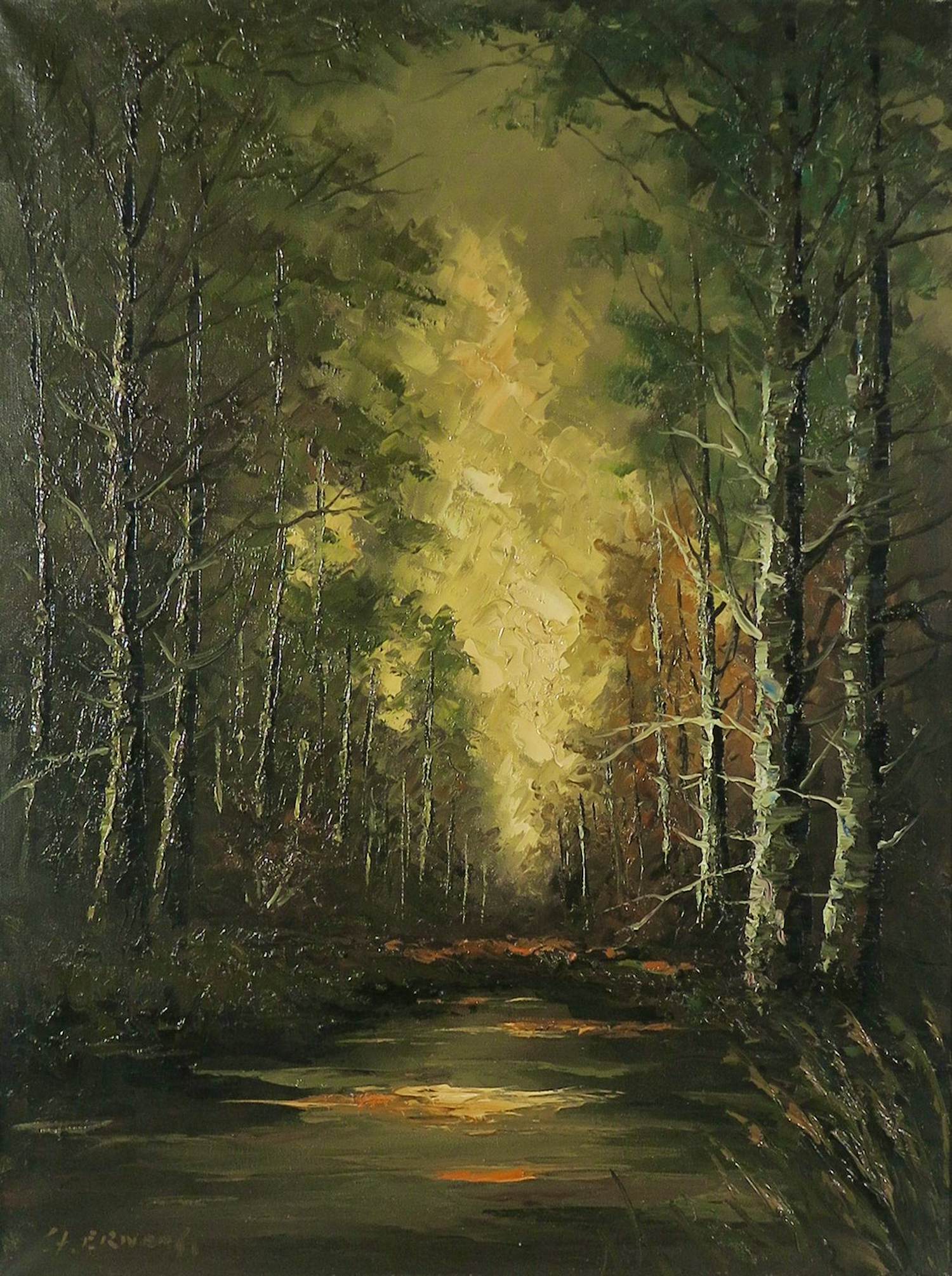 Gerardus Johannes Ernens - Olieverf op doek, Landschap met bomen - Ingelijst verkocht voor € 80!