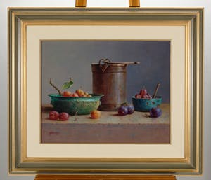 Hans Habraken - Oud keteltje en 2 schalen met pruimen. kopen? Bied vanaf 750!