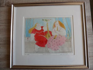 Ada Breedveld - Handgekleurde ets, Titel. "Kleine pauze". kopen? Bied vanaf 50!
