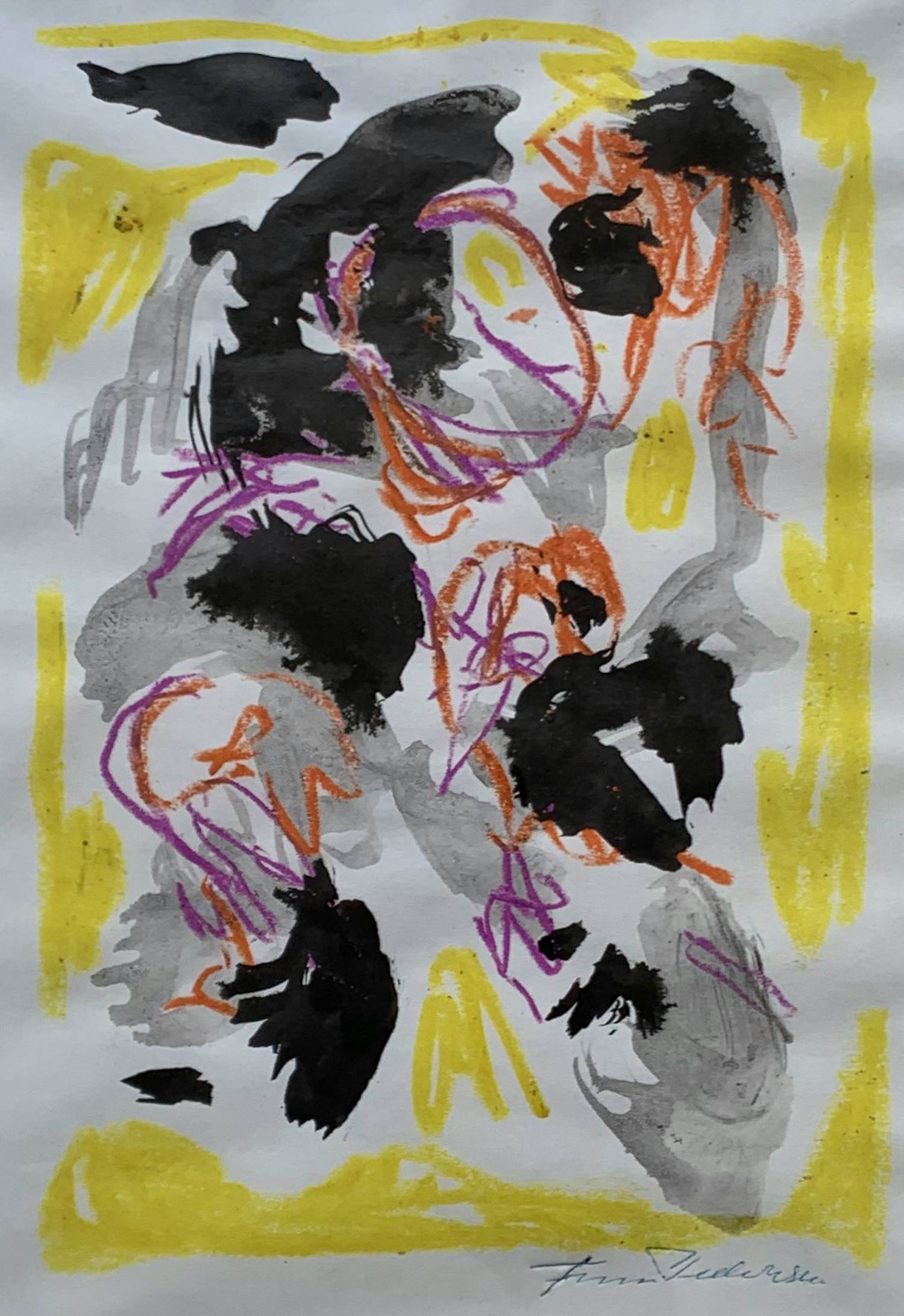 Finn Pedersen - Gemengde techniek op papier | 'Zonder titel' (UNIEK WERK) kopen? Bied vanaf 200!