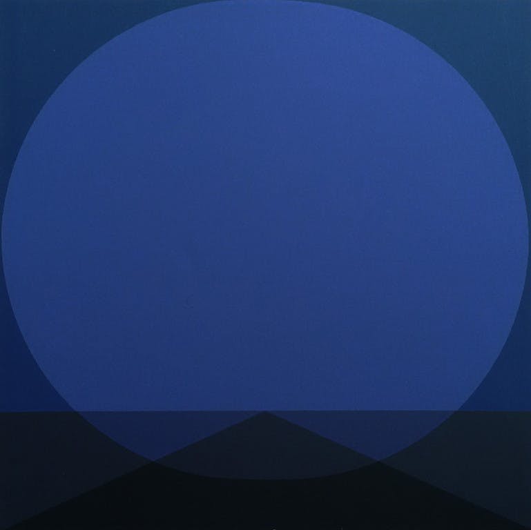 Fritz Ruoff - Geometrisch abstract in zwart en blauw, zeefdruk kopen? Bied vanaf 50!