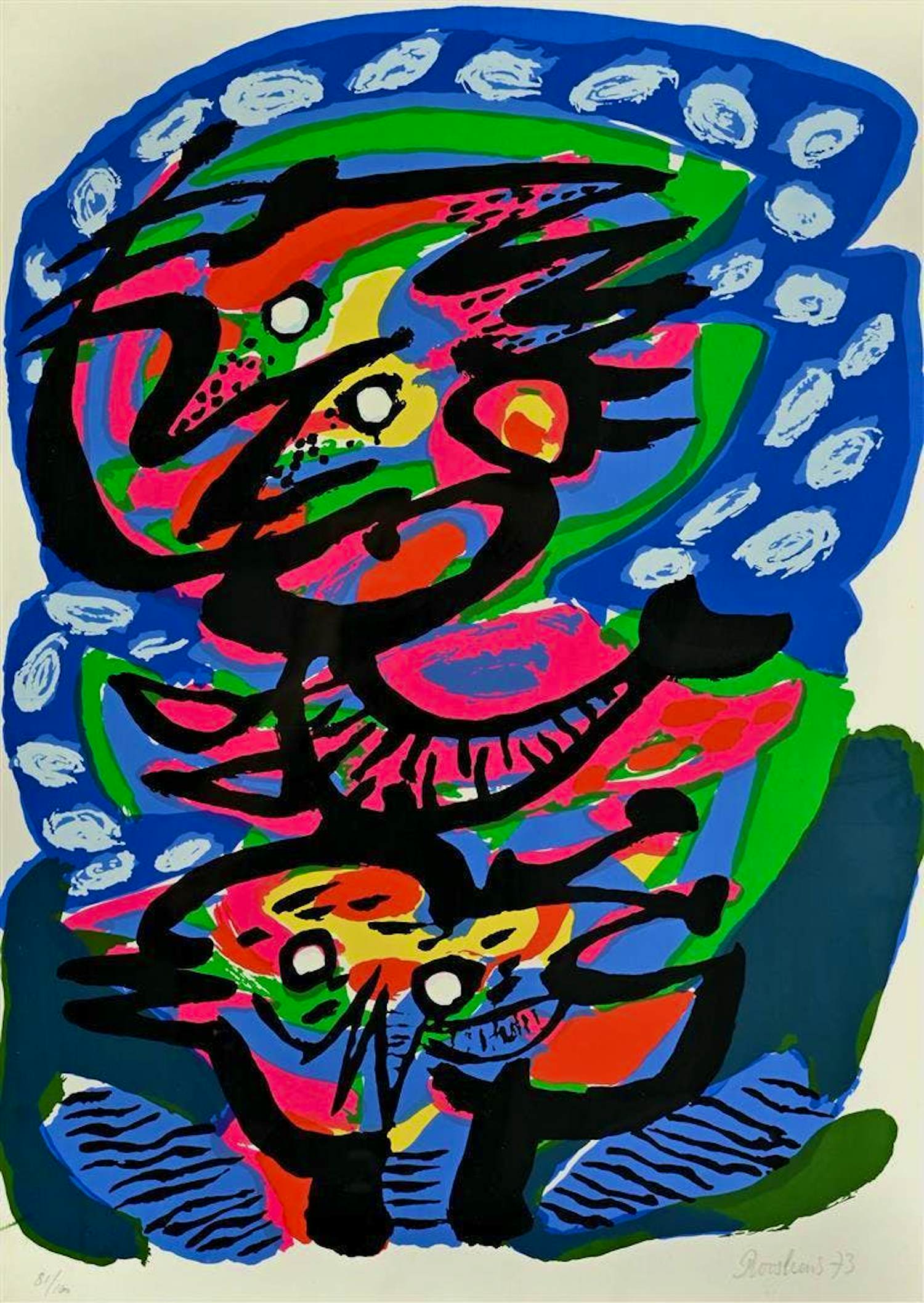 Anton Rooskens - Ingelijste litho: 'Abstract' - 1973 verkocht voor € 399!