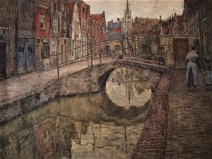 Niet of onleesbaar gesigneerd - omstreeks 1920 - grote Aquarel "Moeder en kind te Delft" gesigneerd kopen? Bied vanaf 10!