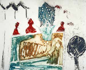 Jan Montyn - Interior Cambodga, aquatint ets verkocht voor € 95!