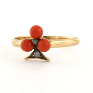 14k rosé gouden ring met koraal en roos geslepen diamanten tot. 0.03ct kopen? Bied vanaf 165!