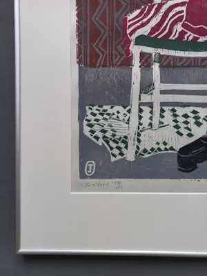 Jeanne Bieruma Oosting - De Stoel - gesigneerde ingelijste linosnede kopen? Bied vanaf 649!