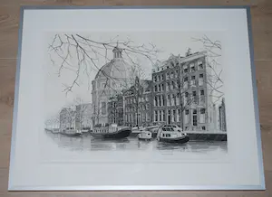 Wim Bettenhausen - Singel Amsterdam met de Koepelkerk - ets kopen? Bied vanaf 75!