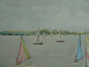 Niet of onleesbaar gesigneerd - Olieverf op paneel , “Strand Muiderberg” – gesigneerd & ingelijst - 1989 kopen? Bied vanaf 10!