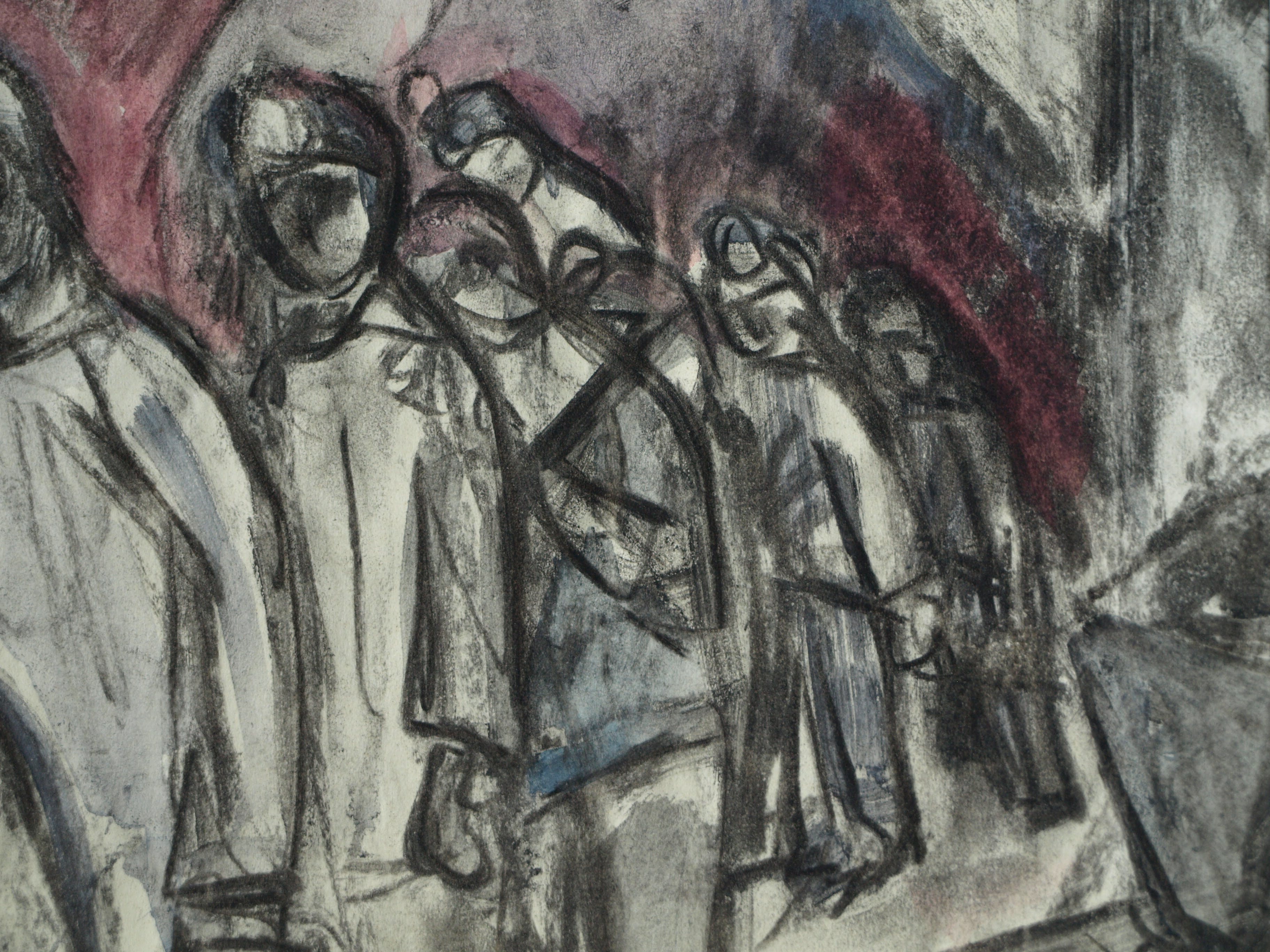 Niet of onleesbaar gesigneerd - Tekening , Mijnwerkers, Kompels - ingelijst - 1959 kopen? Bied vanaf 1!