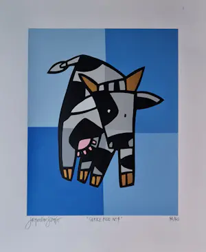 Jacqueline Schäfer - 4 x vrolijke koe - gesigneerd - 50 ex. kopen? Bied vanaf 1!