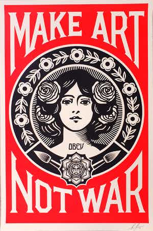 Shepard Fairey - MAKE ART NOT WAR verkauft für € 85!