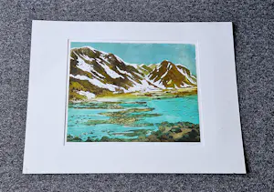 Willy Belinfante - grote Epreuve d'Artiste kleuren ets "Berglandschap" - met pers. opdracht gesign kopen? Bied vanaf 48!