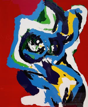 Karel Appel - Sitting under a blazing sun, zeefdruk (zeer mooi ingelijst, groot) kopen? Bied vanaf 1795!