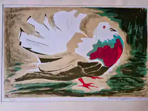 Maria van Hoogstraten - Zeer kleine oplage lithografie - Tortelduif - 1954 - potloodgesigneerd verkocht voor € 36!