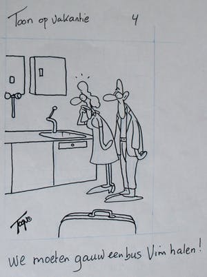 Toon van Driel - Pentekening: Toon op vakantie - "We moeten gauw een bus Vim halen!" kopen? Bied vanaf 40!