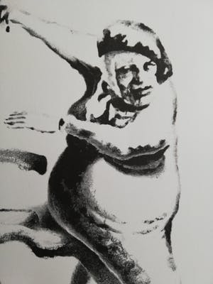 Herman Gordijn - ROLSCHAATSER / ZW-W LITHO / 76x56cm / SIG kopen? Bied vanaf 25!