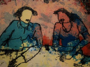 Sjer Jacobs - Karakteristiek expressionistische Zeefdruk "het Familiediner" gesigd. VANAF 1€ kopen? Bied vanaf 1!