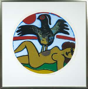 Corneille - Zeefdruk, L'oiseau présent - Ingelijst verkocht voor € 200!